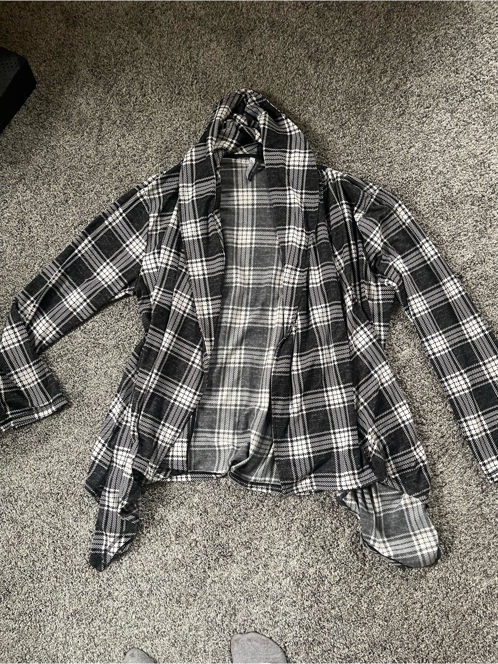 Black & White Plaid Hooded Draped Robe - Women Intimates